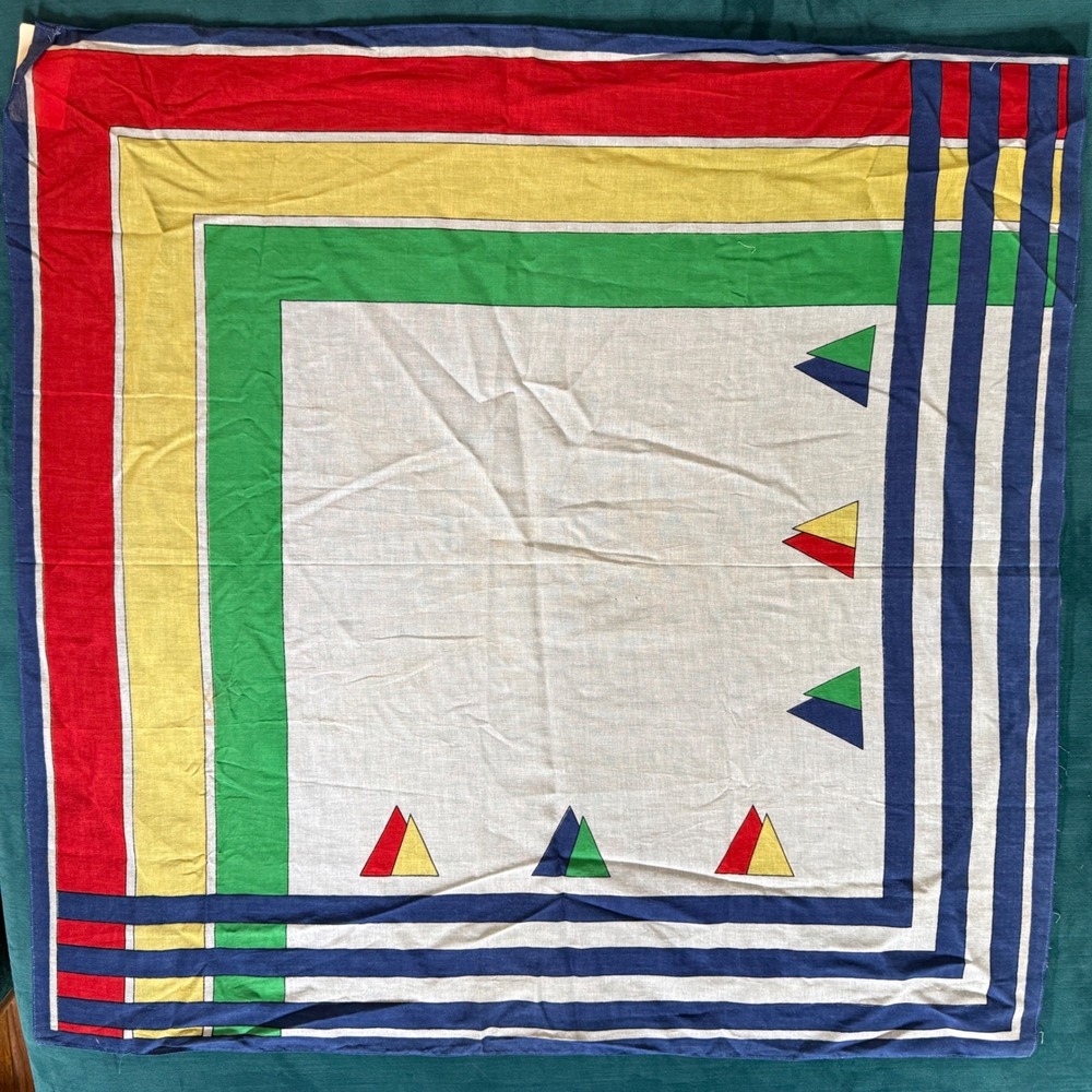 Vintage‎ Liz Sinclair Primary Colors Geometric Cotton Scarf Bandana Gold Circle